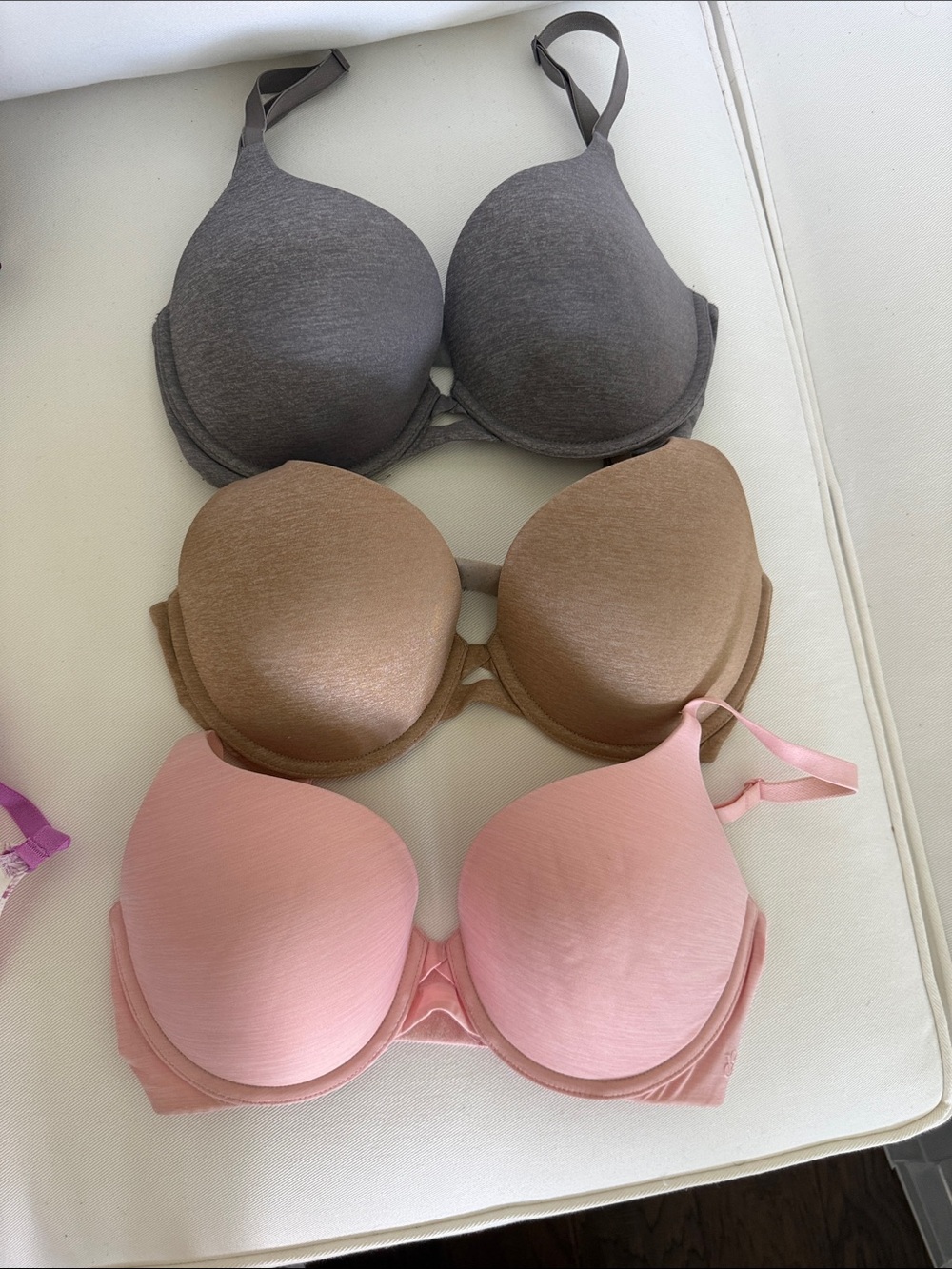 Victoria's Secret Three-Pack Molded T-Shirt Bras — Gray, Brown & Pink